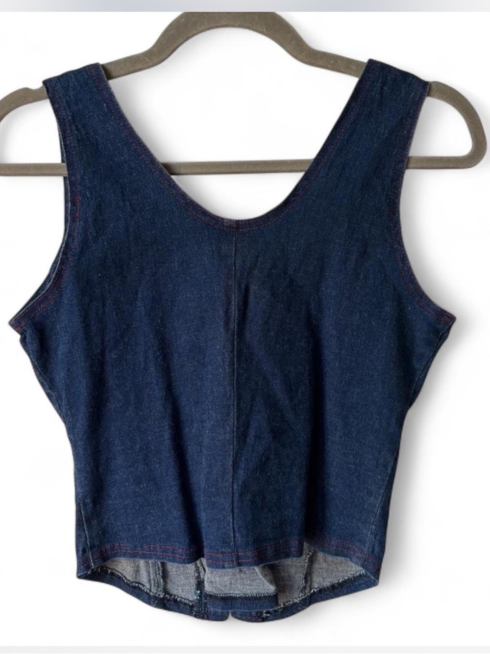 Vintage Y2K M&S Collections Denim Lace Up Corset Tank Top red suede lace up L - Picture 4 of 4